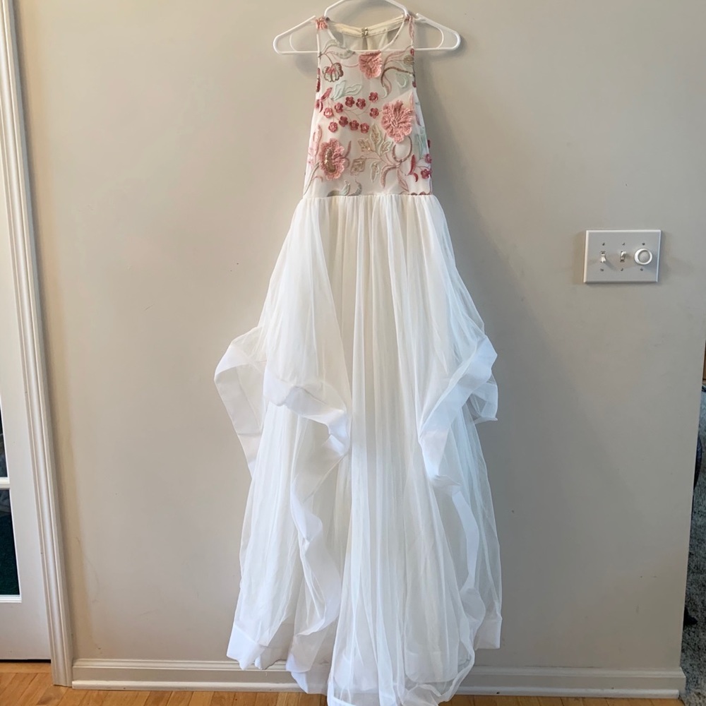 Pink and White Floral Prom Dress